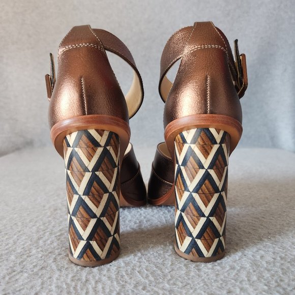 Brian Atwood B-Brandy 4" Wood Block Heel Sandal Ankle Strap Open Toe Leather - Picture 7 of 16